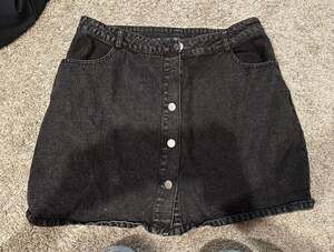 Lulus Real Babe Black High-Waisted Button-Up Denim Mini Skirt